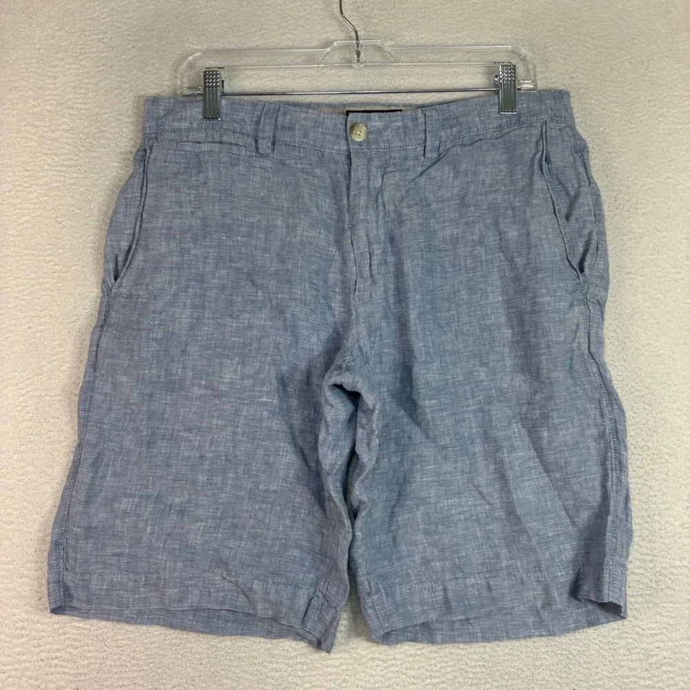 Banana Republic Linen Shorts Men 32x10 Blue Preppy Summer Beach Flat Front